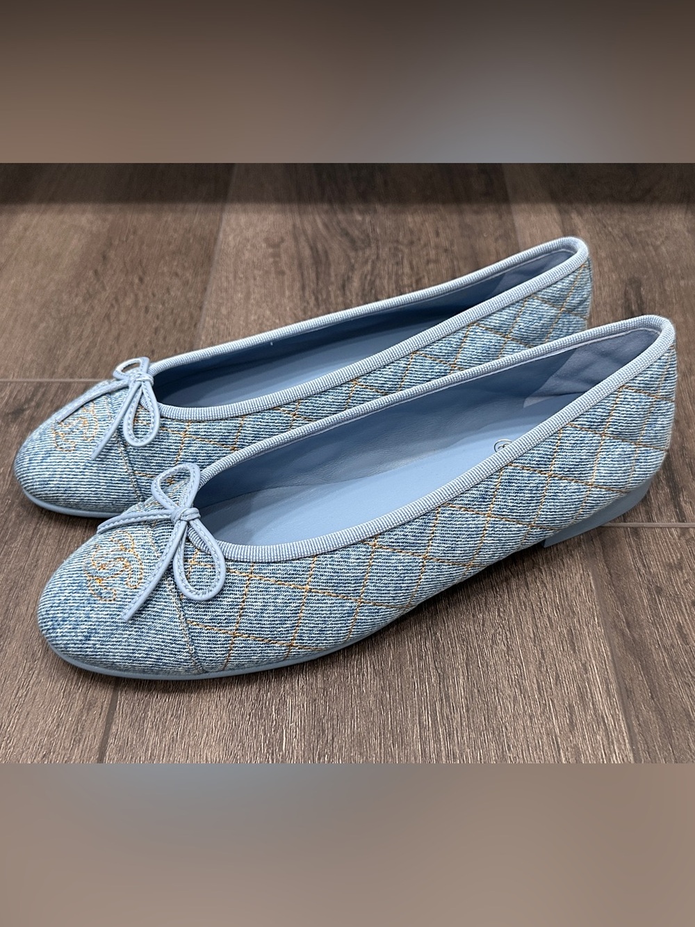 CHANEL 2026B Blue Quilted Denim Ballet Flats - Classic Logo size 38.5 - Picture 11 of 16